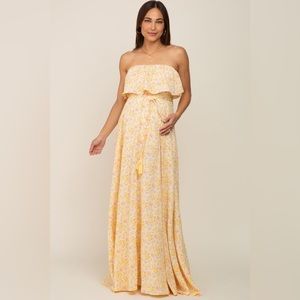 Pinkblush floral strapless chiffon maxi dress